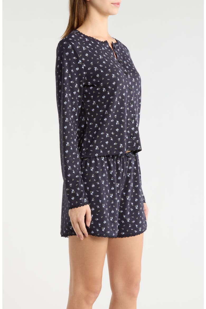 Print Pointelle Knit Short Pajamas, Alternate, color, UTILITY BLUE
