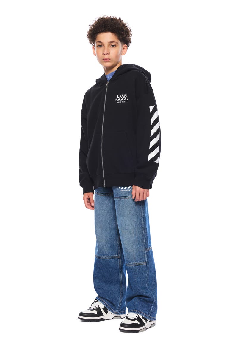 Kids' Diag Full Zip Graphic Hoodie, Alternate, color, BLACK