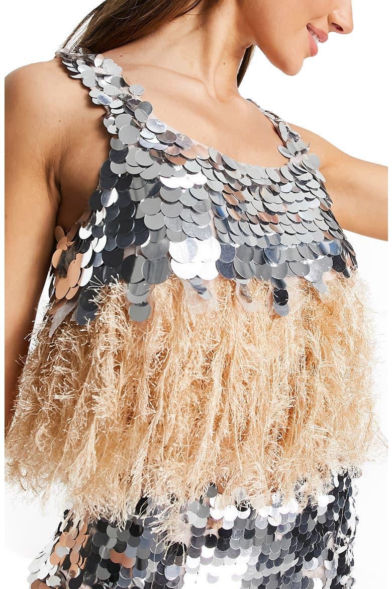 Sequin Fringe Crop Top, Main, color, SILVER