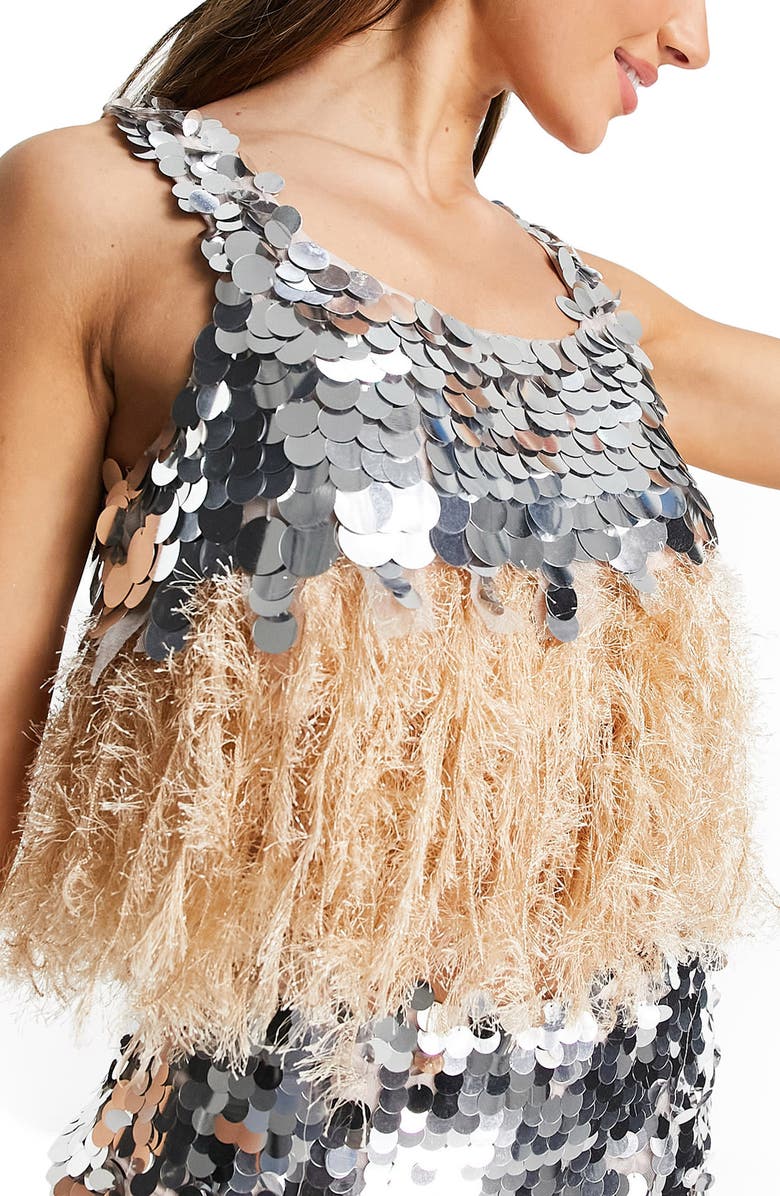 ASOS DESIGN Sequin Fringe Crop Top, Main, color, 