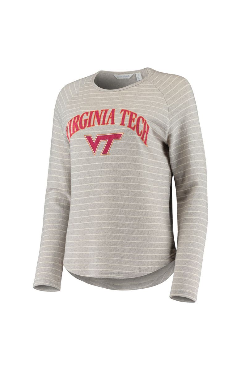 CAMP DAVID Women's Heathered Gray Virginia Tech Hokies Seaside Striped French Terry Raglan Pullover Sweatshirt, Alternate, color, 
