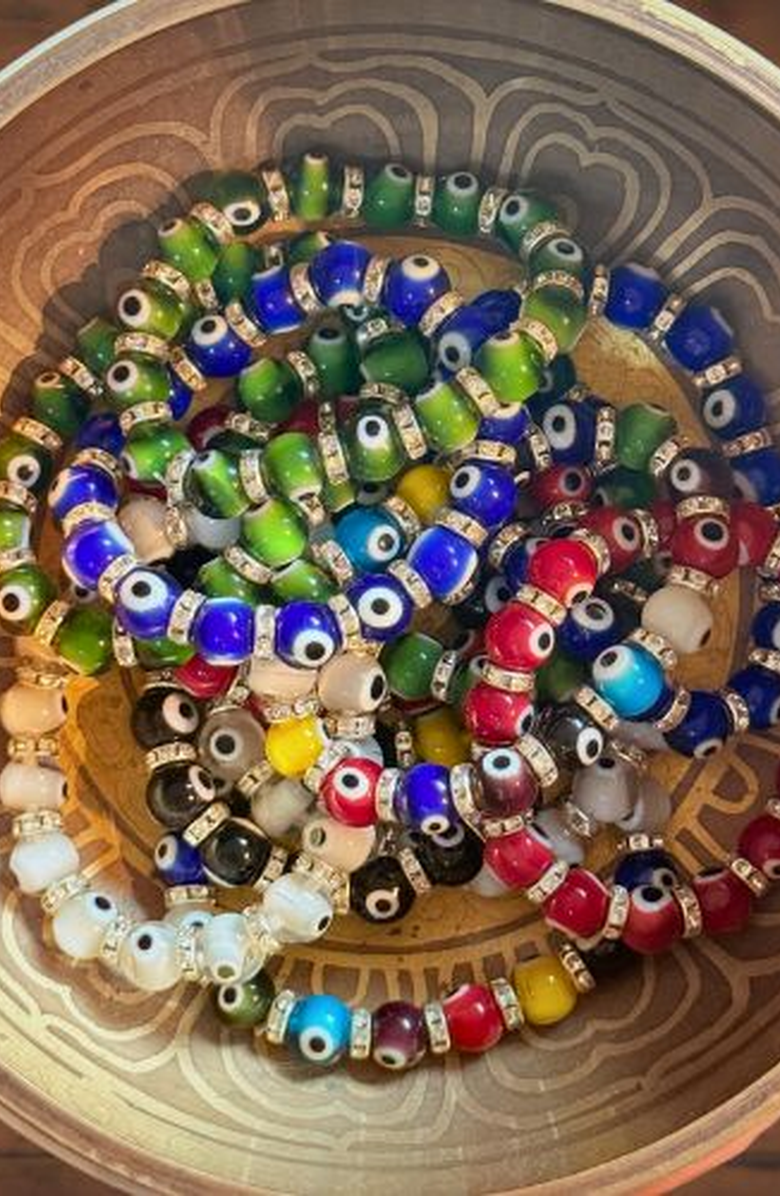 Humanist Beauty Evil Eye Beaded Bracelet, Alternate, color, Black