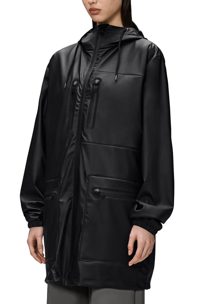 Rains Waterproof Cargo Long Rain Jacket, Alternate, color, Black