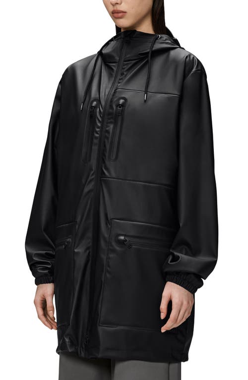 Rains Waterproof Cargo Long Rain Jacket In Black