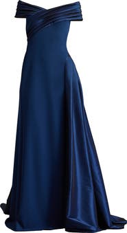 Tadashi Shoji Off the Shoulder Crepe & Taffeta Gown