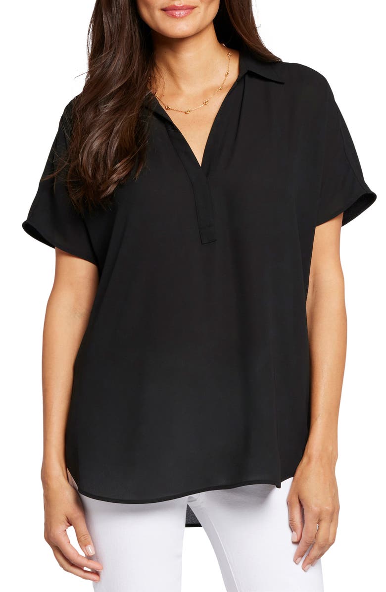NYDJ Becky Split Neck Woven Top, Main, color, Black