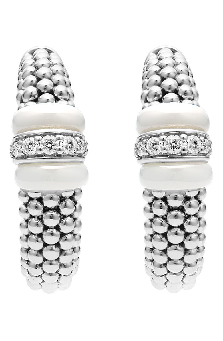 LAGOS White Caviar Diamond Hoop Earrings, Alternate, color, Silver/ Diamond