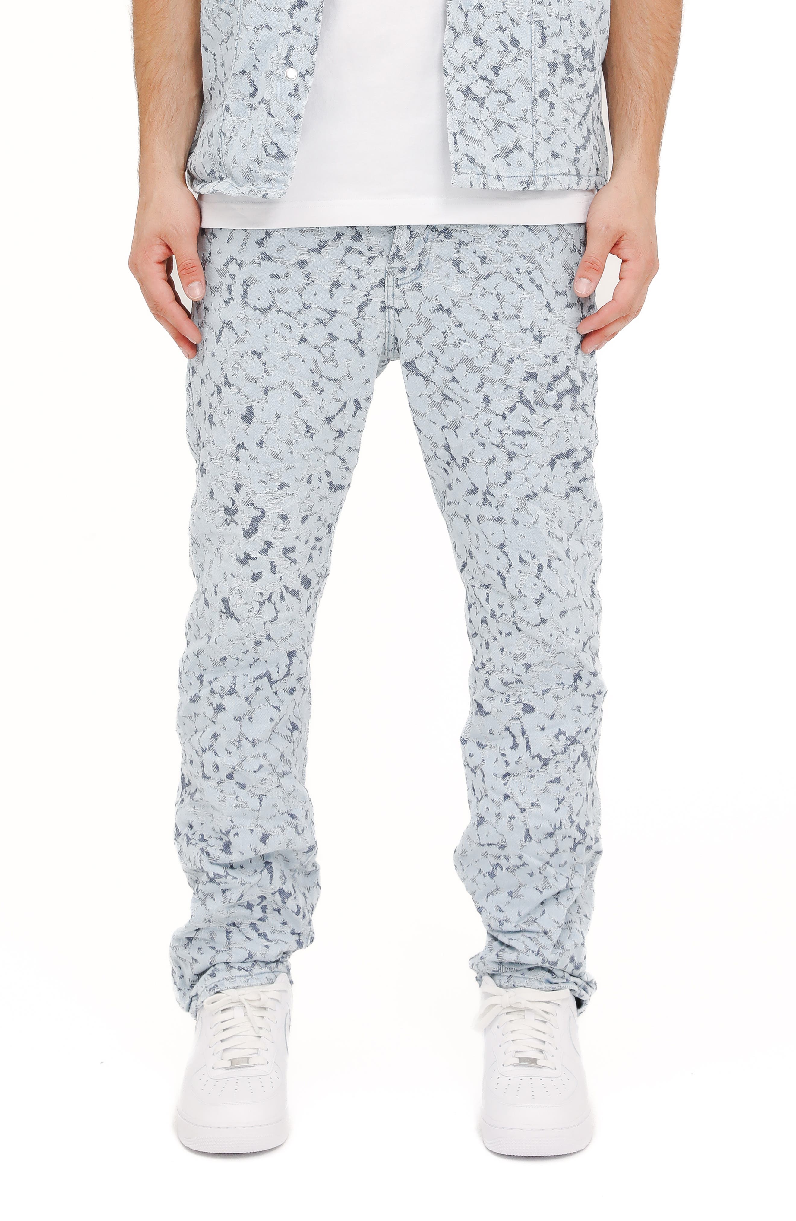 P011 Leopard Jacquard Straight Leg Jeans