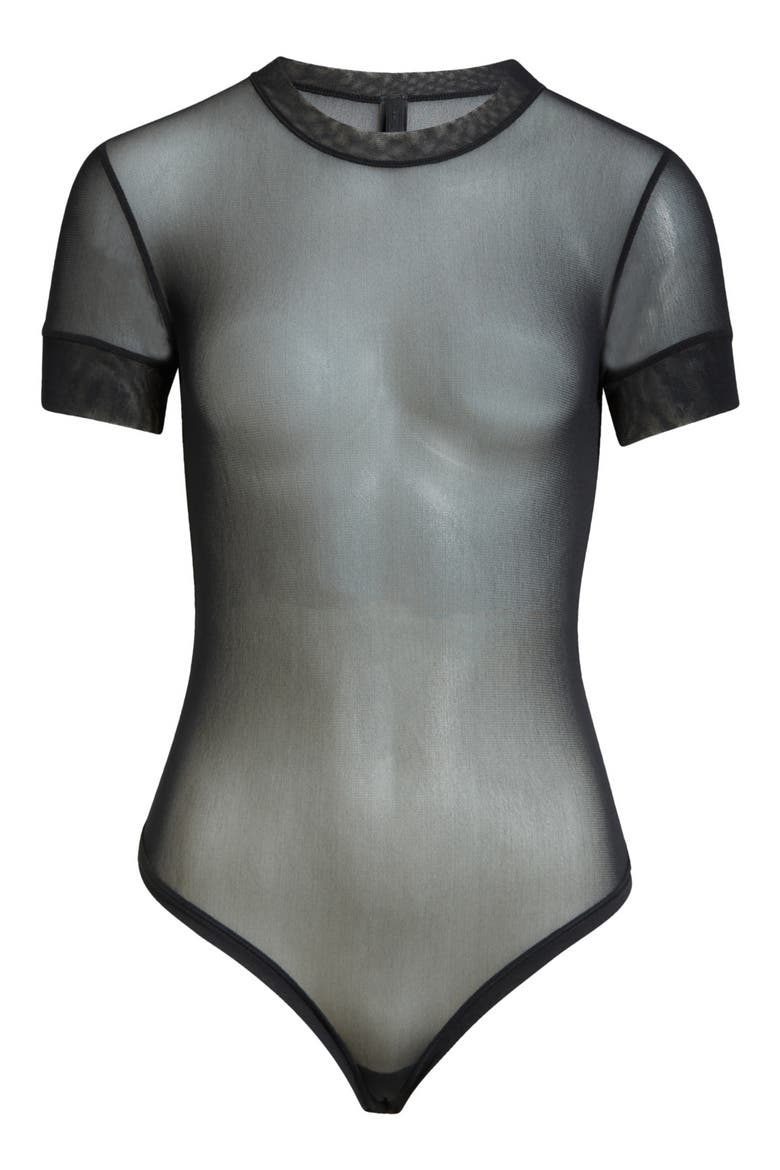 Mesh T-Shirt Bodysuit, Alternate, color, ONYX