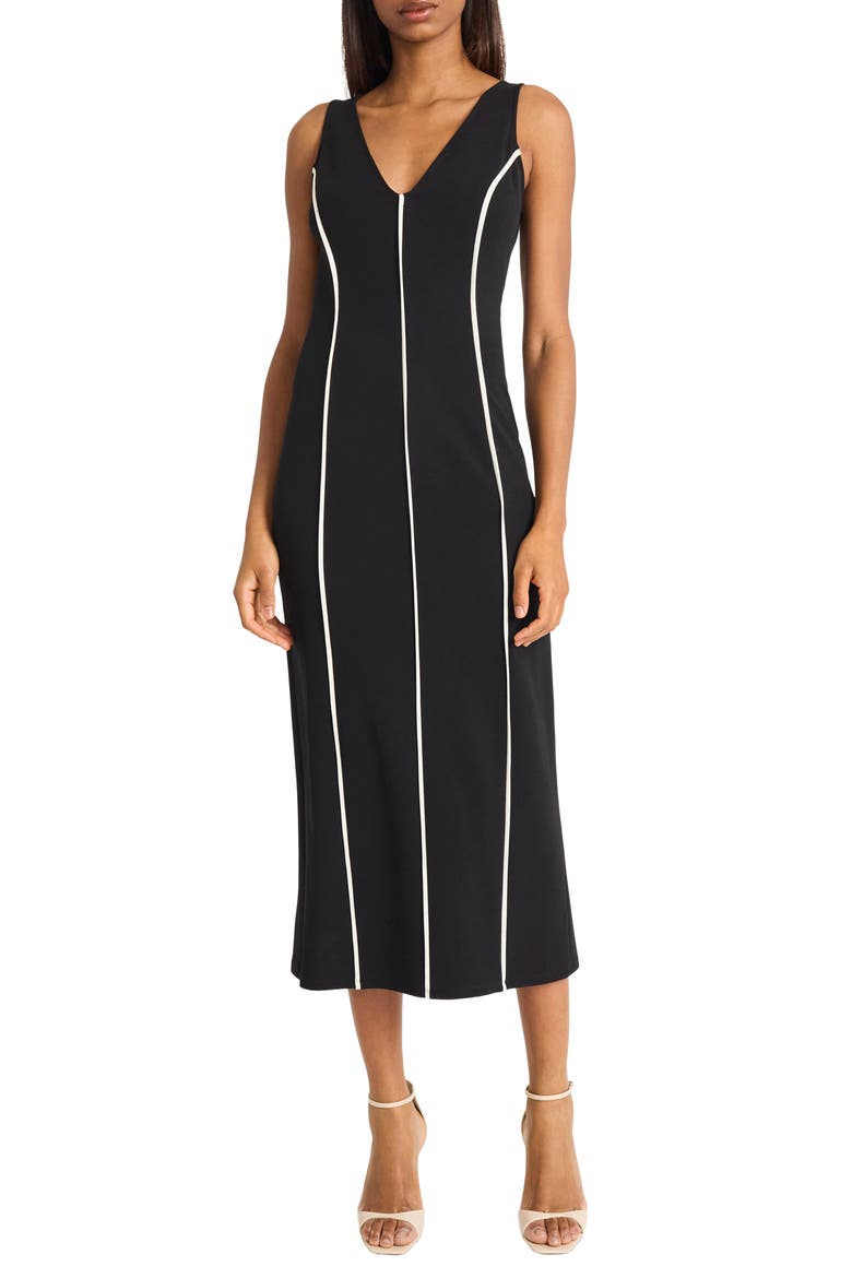 Contrast Piping Sleeveless Midi Dress, Main, color, BLACK/ IVORY