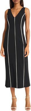 DONNA MORGAN FOR MAGGY Contrast Piping Sleeveless Midi Dress