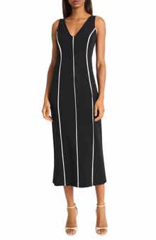 DONNA MORGAN FOR MAGGY Contrast Piping Sleeveless Midi Dress