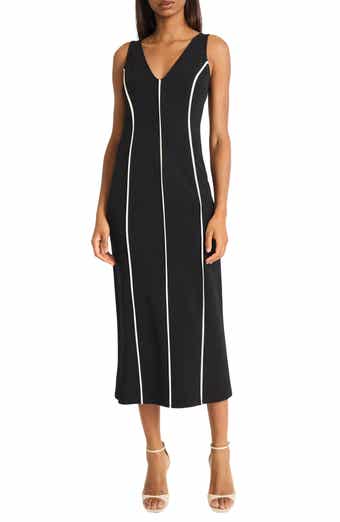 DONNA MORGAN FOR MAGGY Contrast Piping Sleeveless Midi Dress