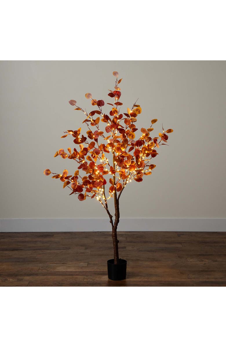 NEARLY NATURAL 5FT Prelit Autumn Eucalyptus Tree, Alternate, color, Orange