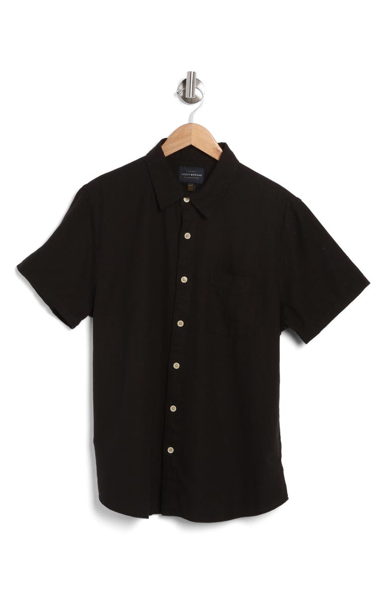 Lucky Brand San Gabriel Short Sleeve Linen Blend Button-Up Shirt, Alternate, color, Jet Black