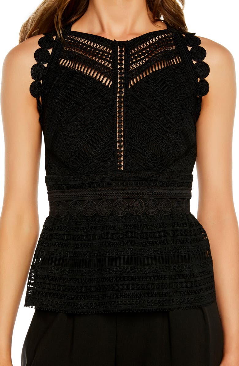 Bardot Delilah Lace Peplum Sleeveless Blouse, Alternate, color,