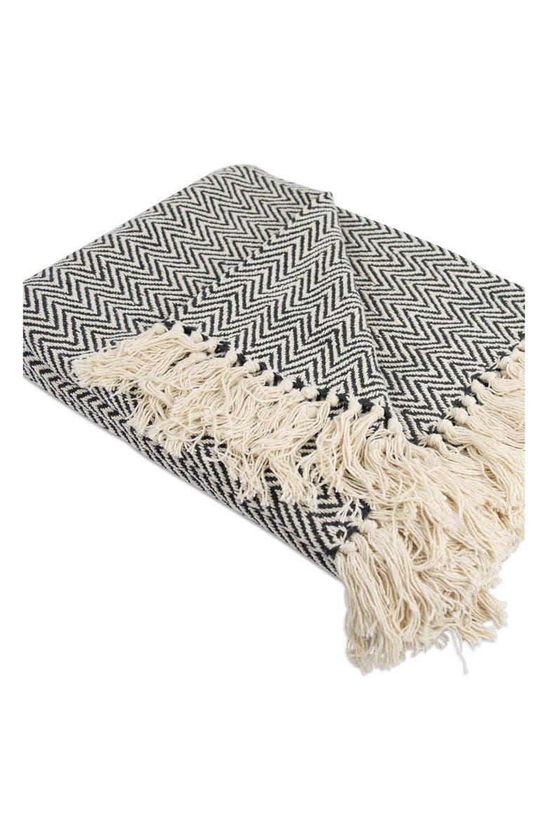 Design Imports Tassel Throw Blanket, Main, color, Black