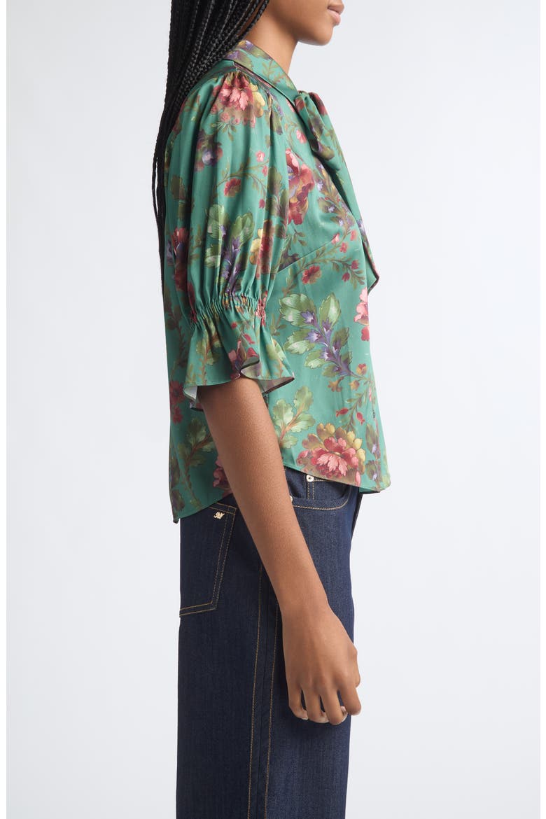 Fiona Fresco Floral Bow Shirt, Alternate, color, DARK IVY MULTI