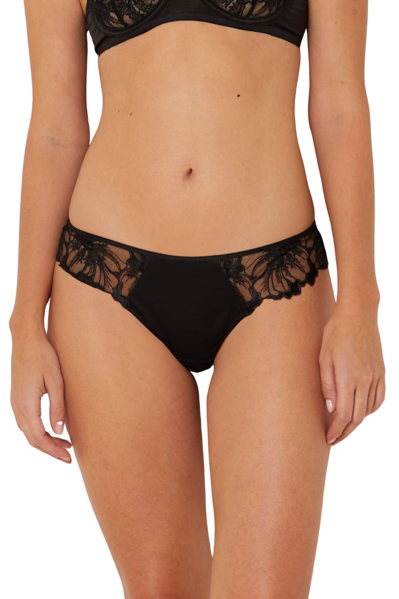 Amaryllis Lace & Satin Hipster Panties, Main, color, BLACK
