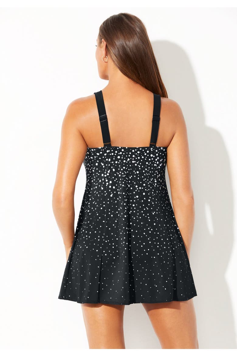 Princess Seam Swimdress, Alternate, color, Black White Dot