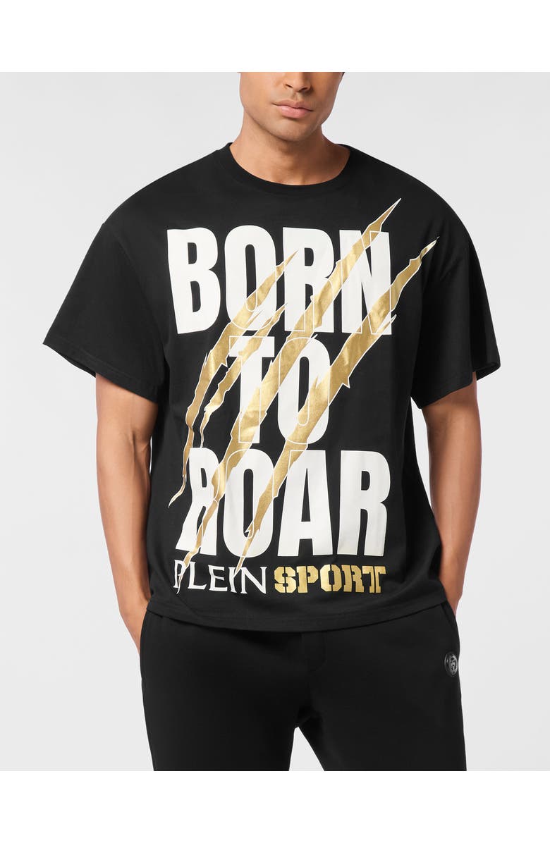 PLEIN SPORT Round Neck T-Shirt Scratch Scratch Men, Main, color, Black/Lightgold