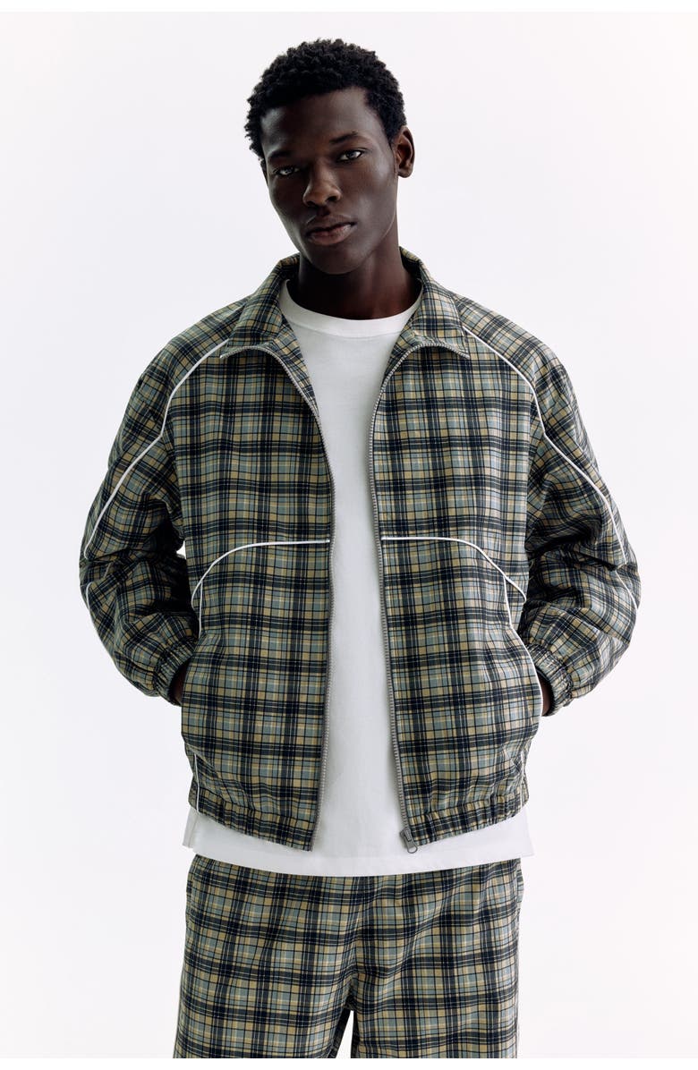 H&M Nylon Track Jacket, Alternate, color, Beige/Plaid