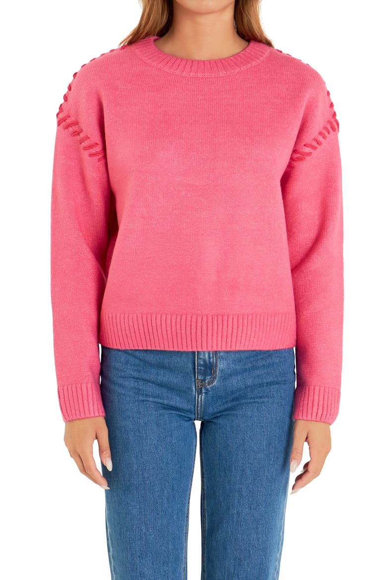 Whipstitch Sweater, Alternate, color, PINK/ FUCHSIA