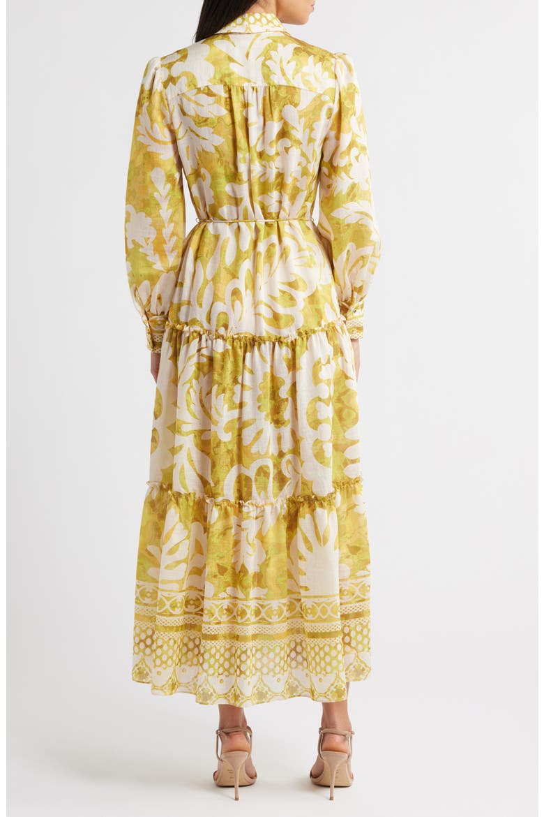 Mixed Print Long Sleeve Tiered Shirtdress, Alternate, color, YELLOW/ GREEN