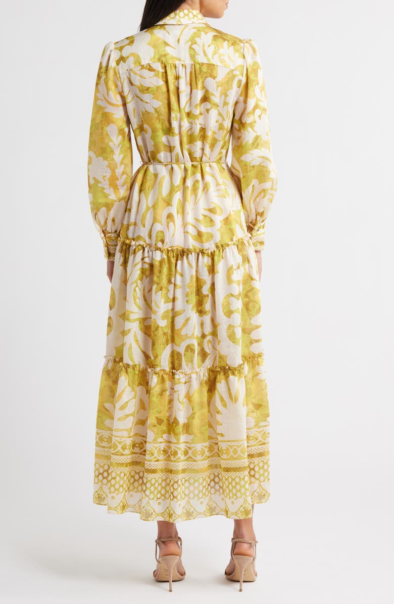 Julia Jordan Mixed Print Long Sleeve Tiered Shirtdress, Alternate, color, Yellow/ Green