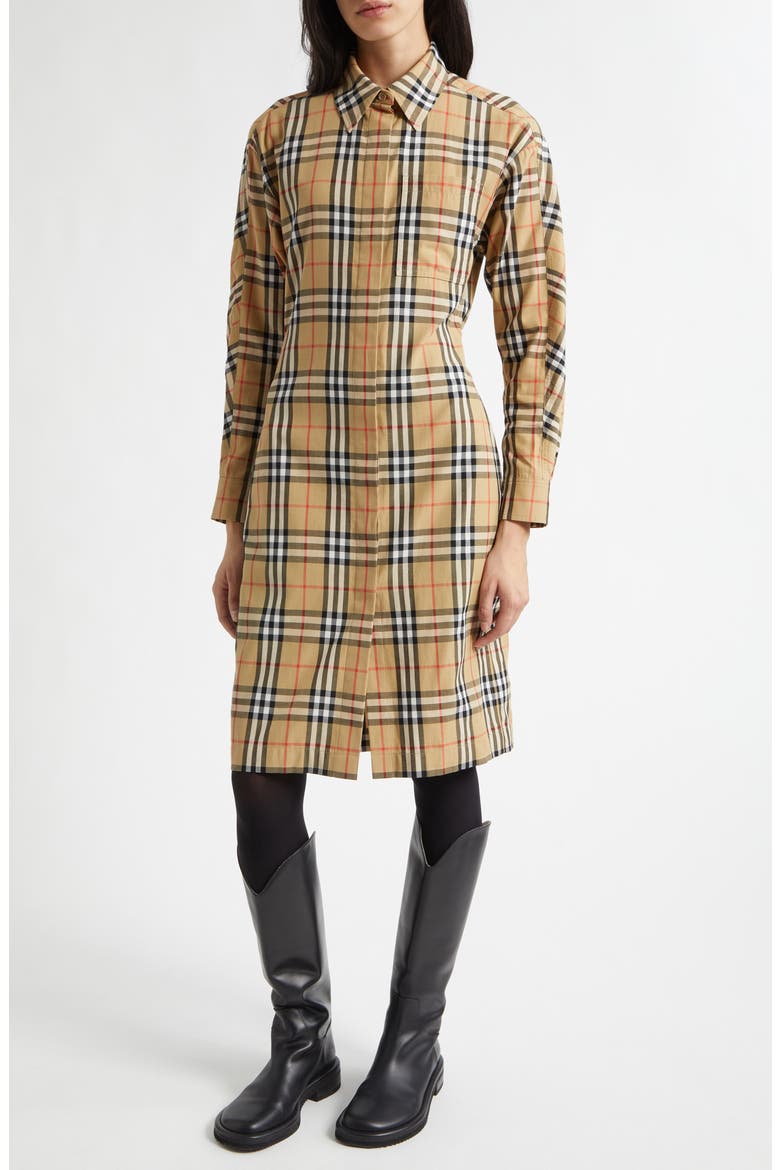June Check Cotton Poplin Shirtdress, Main, color, SAND IP CHECK