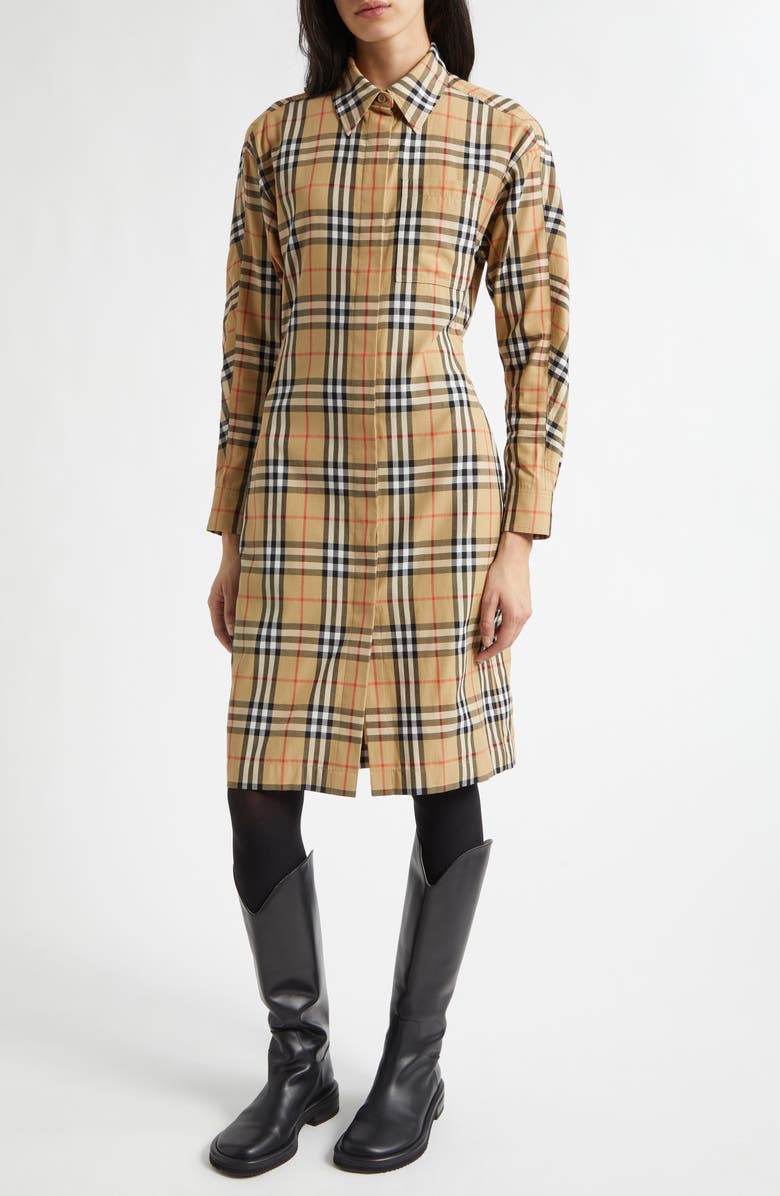 Burberry June Check Cotton Poplin Shirtdress, Main, color, Sand Ip Check