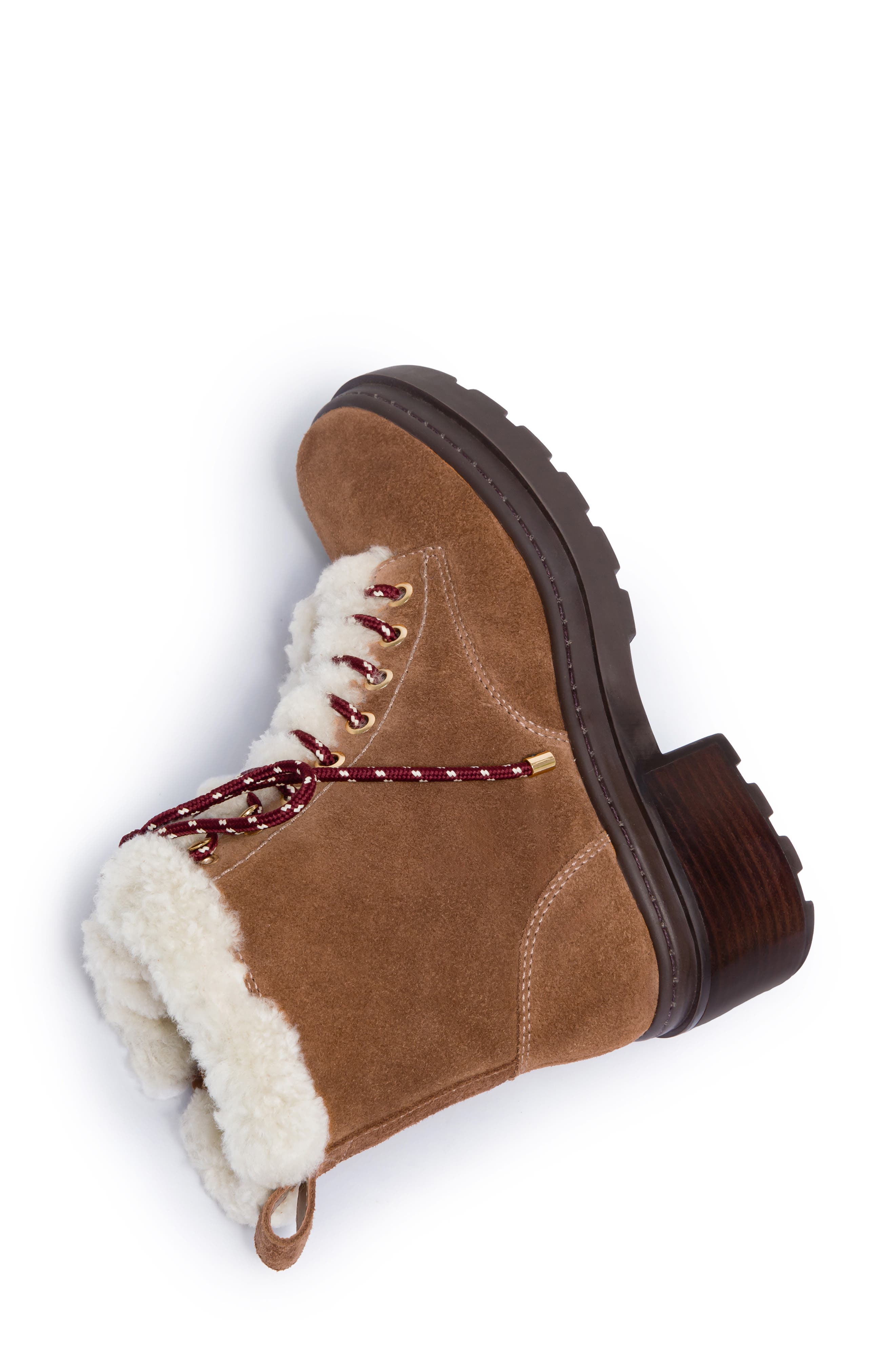 North Genuine Shearling Bootie, Alternate, color, ALMOND/ CREAM SPLIT SUEDE