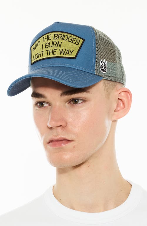 Cult Of Individuality May The Bridges I Burn Light The Way Mesh Back Trucker Hat In Blue