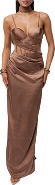 JLUXLABEL Golden Hour Corset Satin Maxi Cocktail Dress