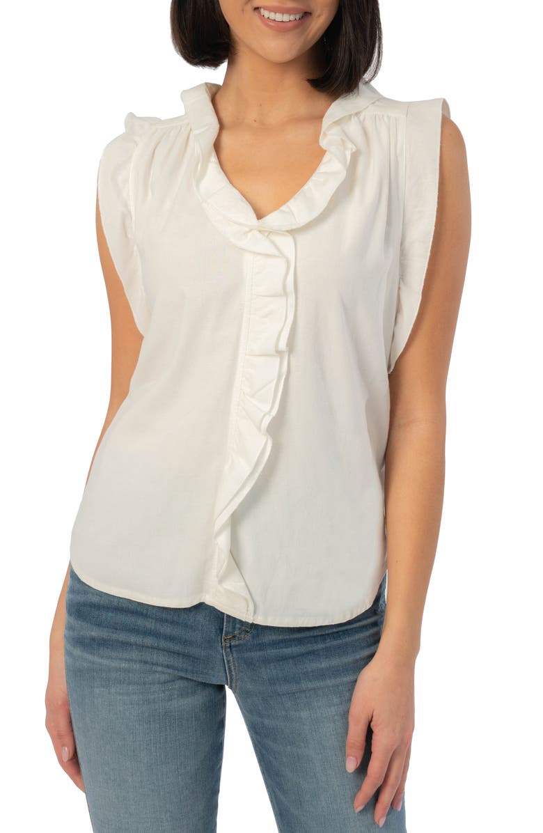 KUT from the Kloth Kennedy Ruffle Linen Blend Blouse, Main, color, 
