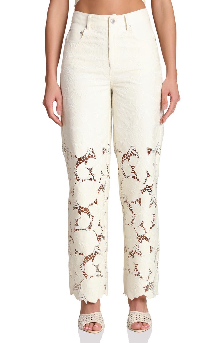 Avec Les Filles High Waist Embroidered Lace Cotton Pants, Main, color, Off White