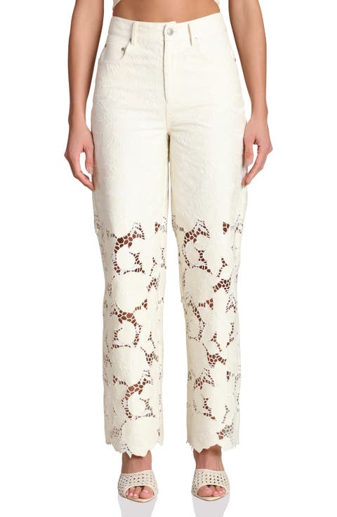 High Waist Embroidered Lace Cotton Pants