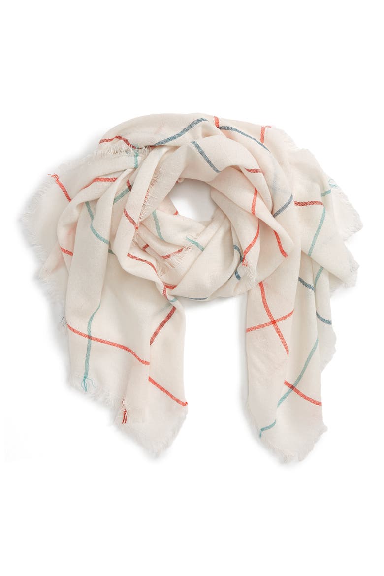Windowpane Print Scarf, Main, color, IVORY MULTI