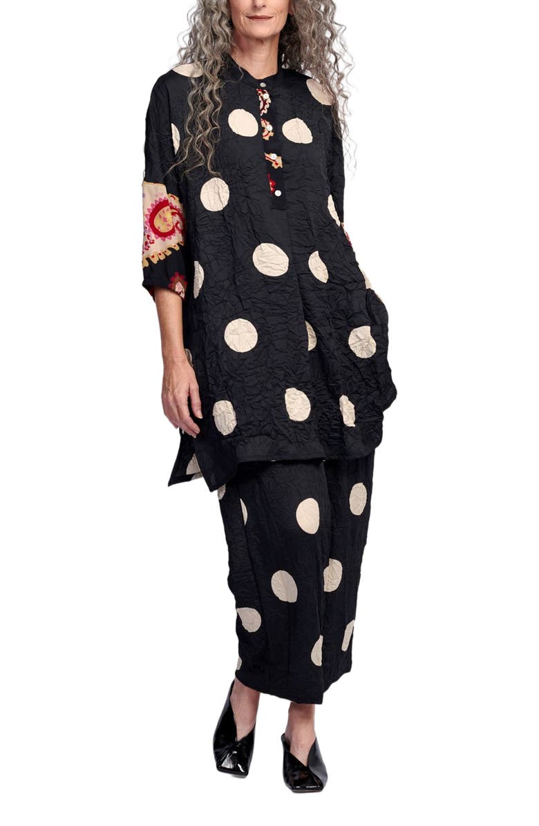 Alembika Polka dots mixed print tunic with Mandarin collar, Main, color, 