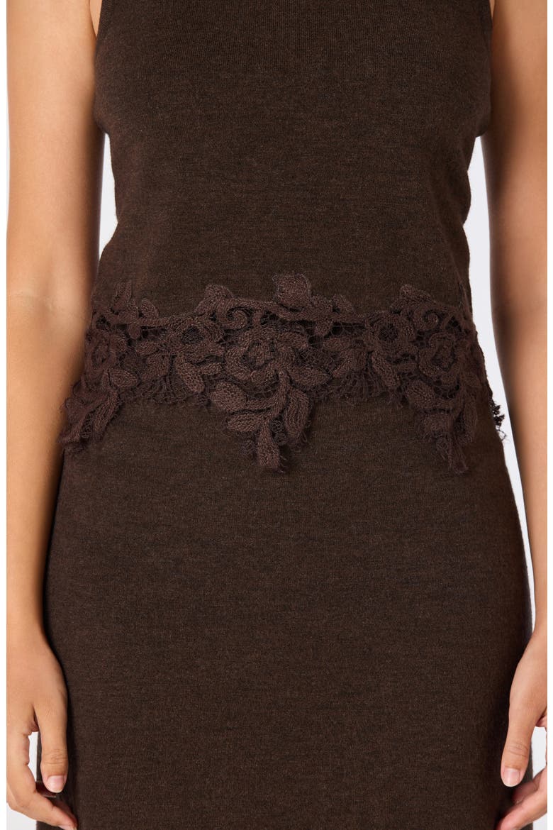 Nadine Lace Trim Sleeveless Turtleneck Sweater, Alternate, color, BROWN