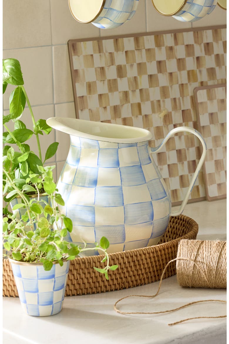 Sky Check Enameled Steel Pitcher, Alternate, color, SKY CHECK