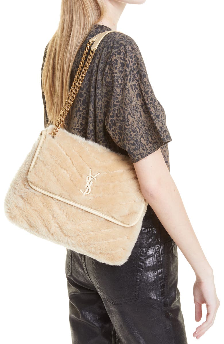 Saint Laurent Medium Niki Genuine Shearling Shoulder Bag, Alternate, color,