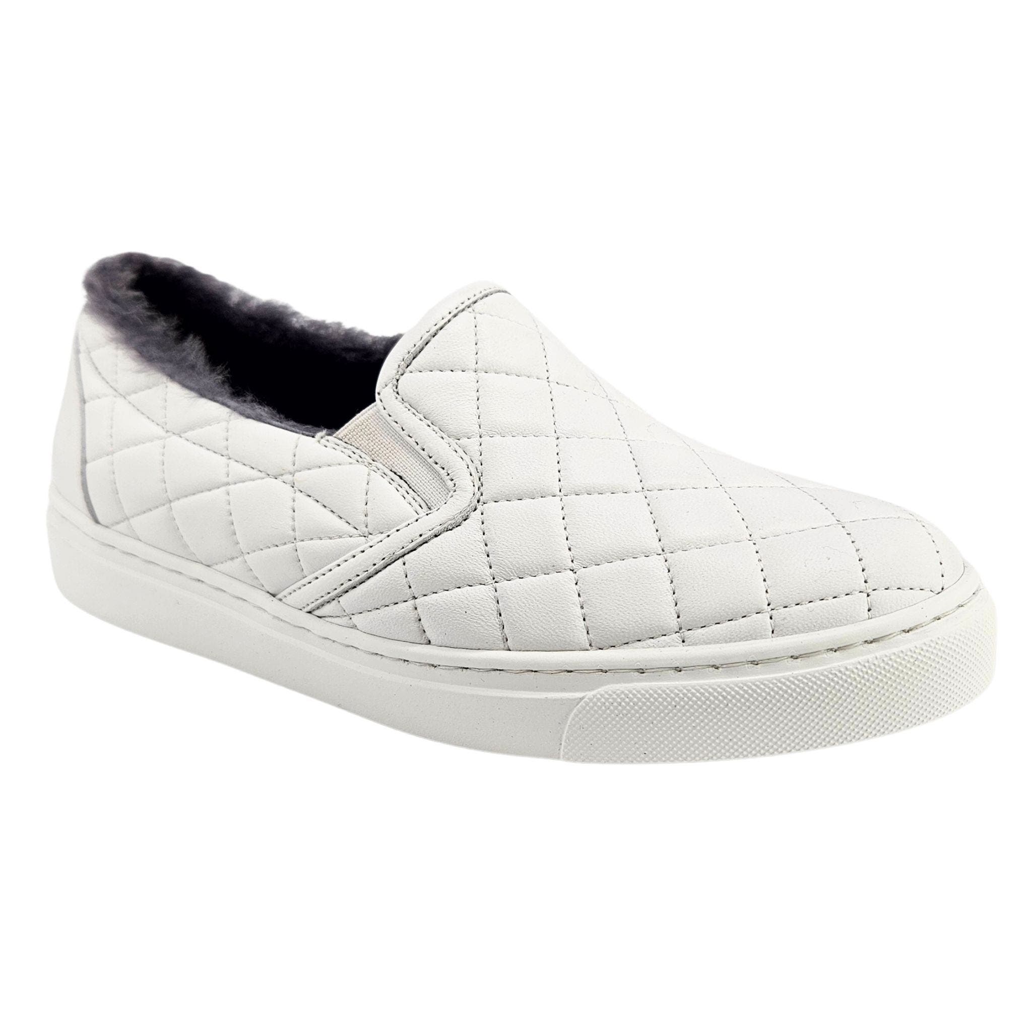 Quilted Leather Shearling Slip on Sneaker, Alternate, color, white