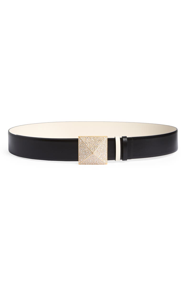 Valentino Garavani Crystal Embellished Rockstud Buckle Reversible Leather Belt, Main, color, 