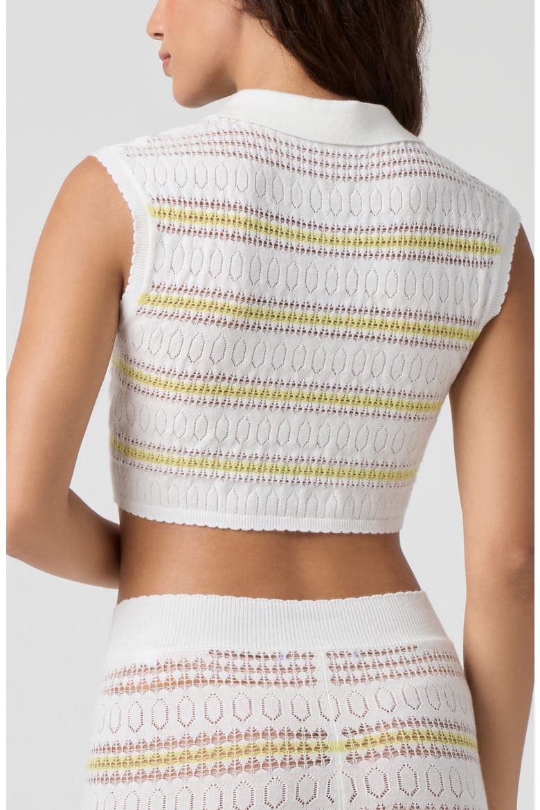 Stripe Pointelle Crop Polo, Alternate, color, BRIGHT WHITE/ CAPRI