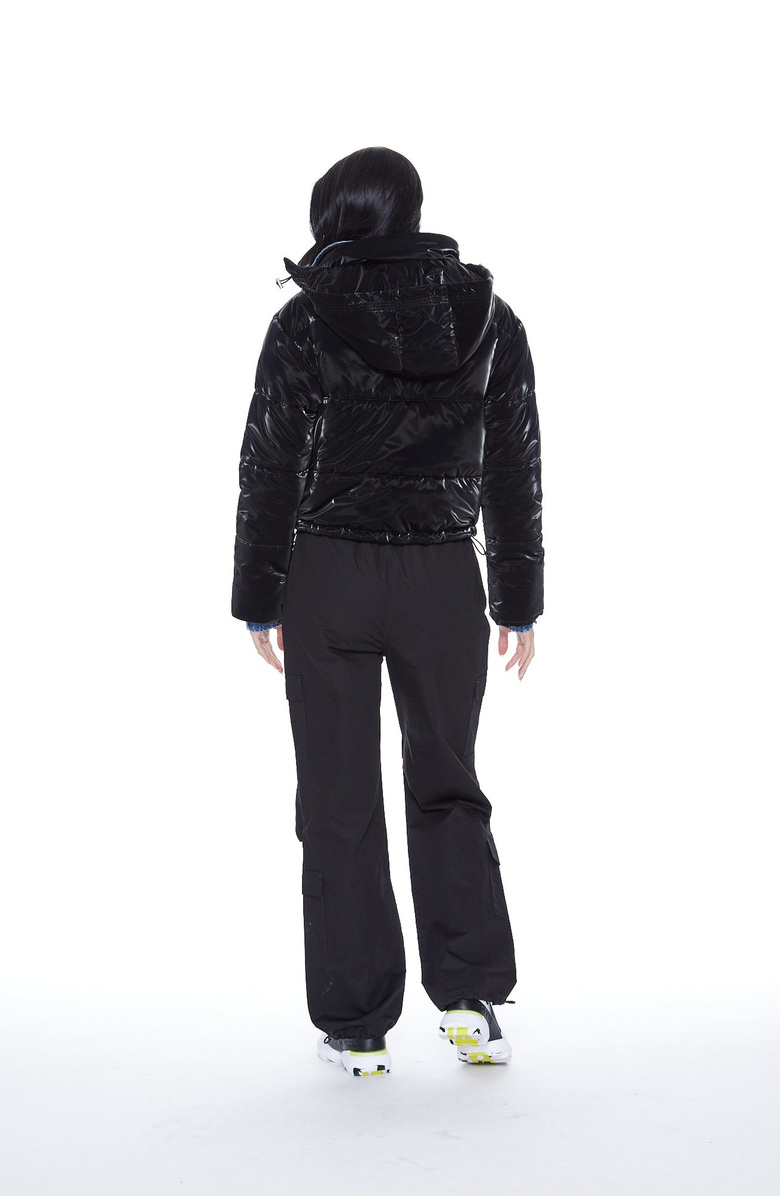 BLUE REVIVAL In The Mix Denim Shiny Puffer Jacket, Alternate, color, Black / Denim