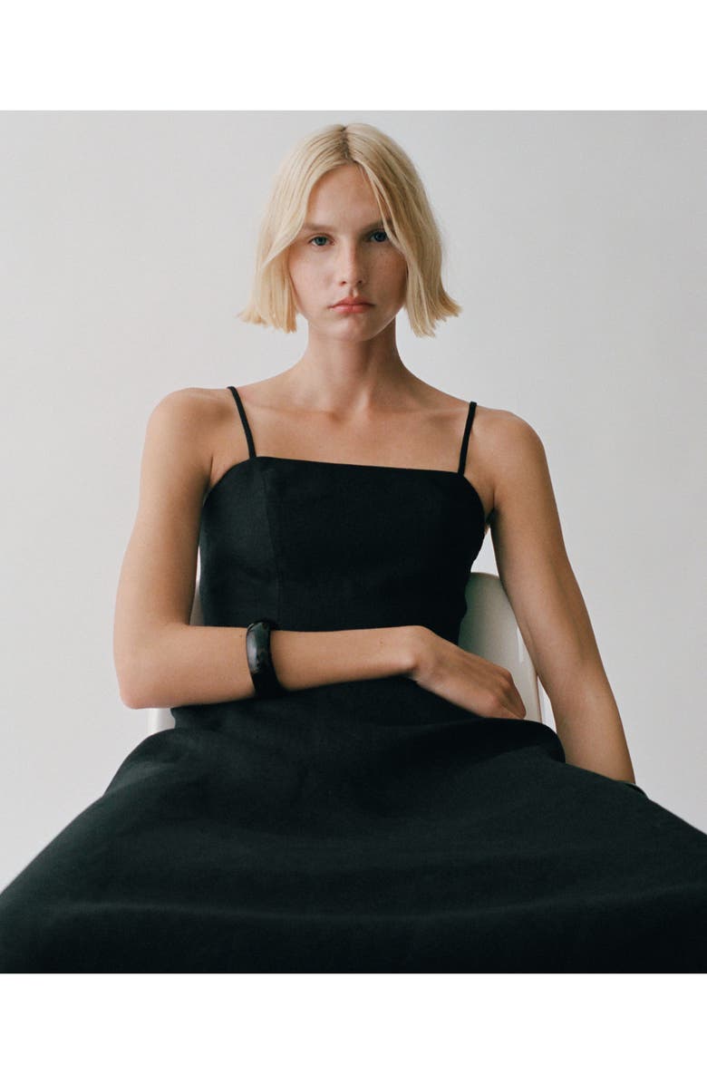 MANGO Bow Linen Sundress, Alternate, color, Black