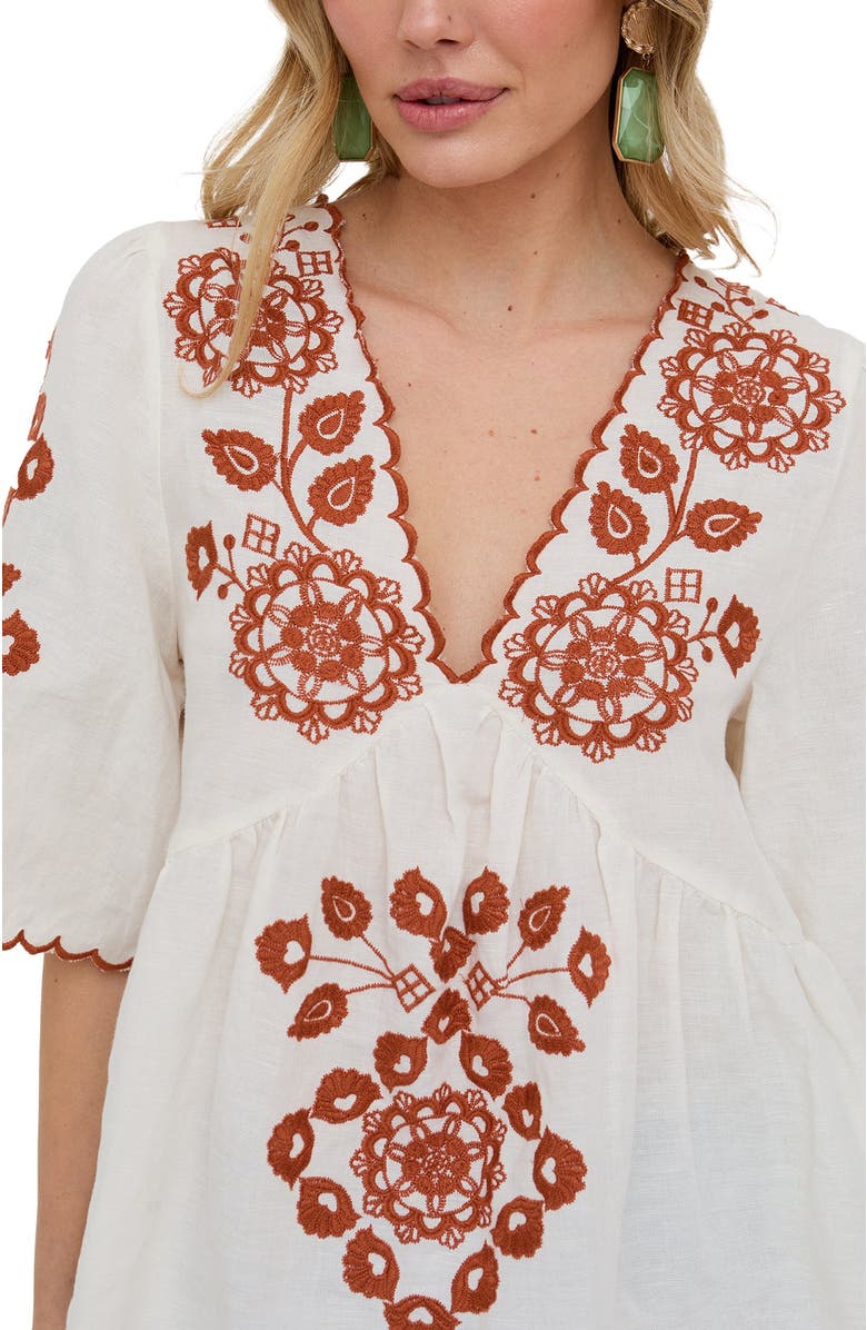 Raffya Aubrey V-Neck Embroidered Blouse, Alternate, color, Cream
