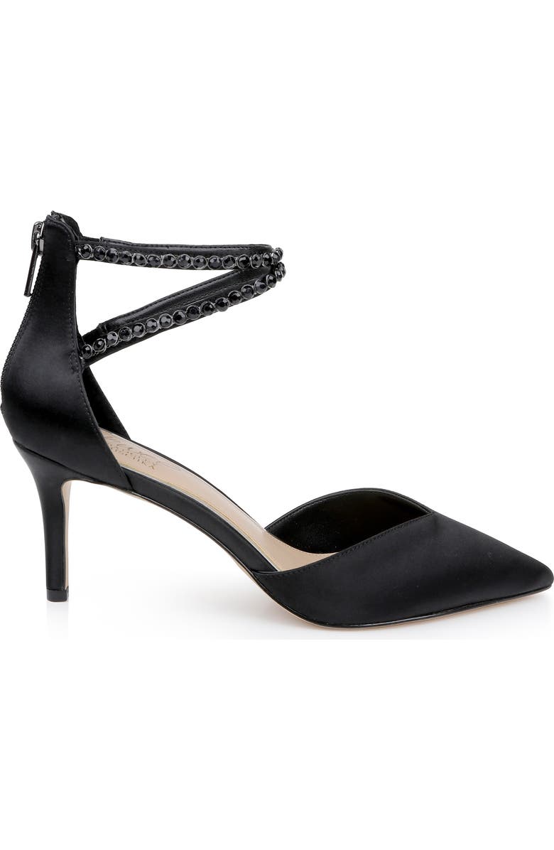 Jewel Badgley Mischka Emmi Ankle Strap Pointed Toe Pump, Alternate, color, Black Satin