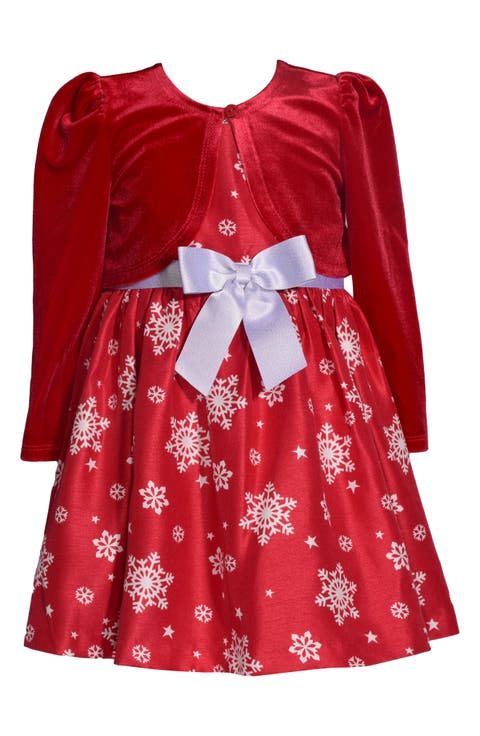 Snowflake Bow Dress & Cardigan Set (Toddler)